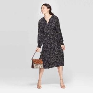 a new day Black Floral Long Sleeve Midi Dress
